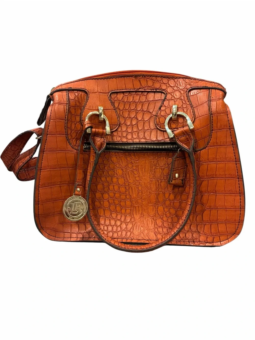 Vintage London Fog Faux Leather Crocodile Embossed Satchel Gold Toned Hardware